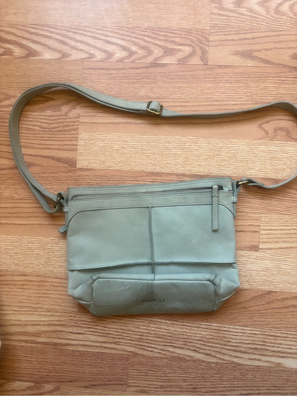 Born Sage Green Leather Crossbody Bag